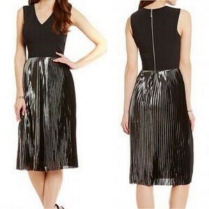 Antonio Melani Cilan Stretch Metallic Crepe Dress Black Silver Size 6 NWT